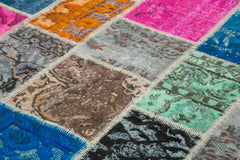 Kırk Yama Mavi Patchwork Pamuk Yün El Dokuma Halısı 204x302 Agacan