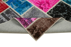 Kırk Yama Mavi Patchwork Pamuk Yün El Dokuma Halısı 204x302 Agacan