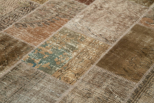 Kırk Yama Kahverengi Patchwork Pamuk Yün El Dokuma Halısı 197x300 Agacan