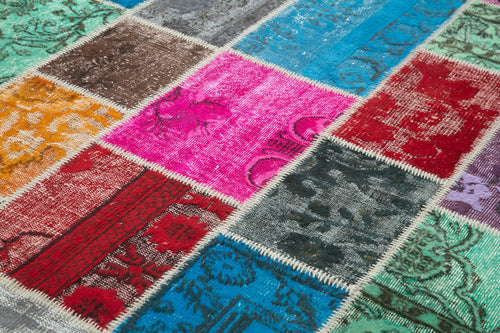 Kırk Yama Mavi Patchwork Pamuk Yün El Dokuma Halısı 206x305 Agacan