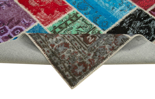 Kırk Yama Mavi Patchwork Pamuk Yün El Dokuma Halısı 206x305 Agacan