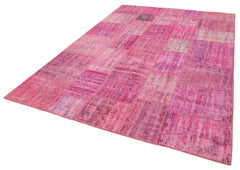 Kırk Yama Pembe Patchwork Pamuk Yün El Dokuma Halısı 207x301 Agacan