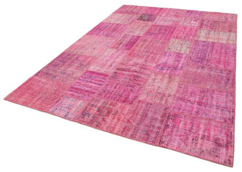 Kırk Yama Pembe Patchwork Pamuk Yün El Dokuma Halısı 207x301 Agacan