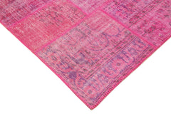 Kırk Yama Pembe Patchwork Pamuk Yün El Dokuma Halısı 205x302 Agacan
