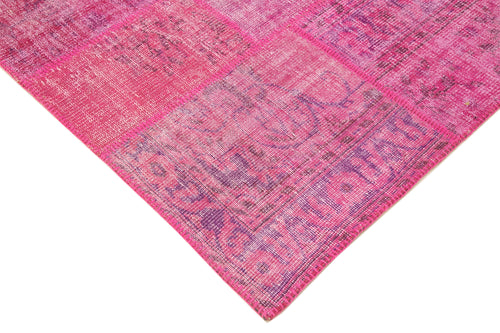 Kırk Yama Pembe Patchwork Pamuk Yün El Dokuma Halısı 205x302 Agacan