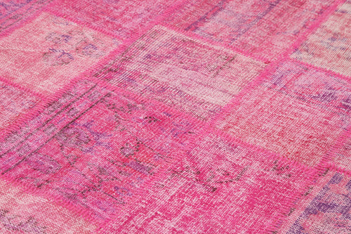 Kırk Yama Pembe Patchwork Pamuk Yün El Dokuma Halısı 205x302 Agacan