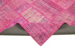 Kırk Yama Pembe Patchwork Pamuk Yün El Dokuma Halısı 205x302 Agacan