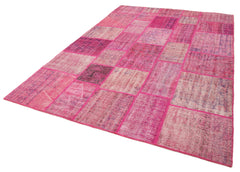 Kırk Yama Pembe Patchwork Pamuk Yün El Dokuma Halısı 207x304 Agacan