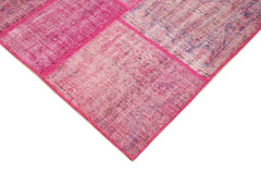 Kırk Yama Pembe Patchwork Pamuk Yün El Dokuma Halısı 207x304 Agacan