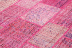 Kırk Yama Pembe Patchwork Pamuk Yün El Dokuma Halısı 207x304 Agacan