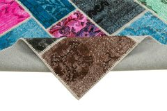 Kırk Yama Mavi Patchwork Pamuk Yün El Dokuma Halısı 206x305 Agacan