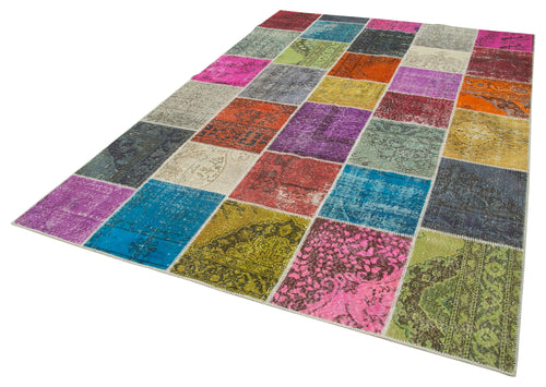 Kırk Yama Mavi Patchwork Pamuk Yün El Dokuma Halısı 204x300 Agacan