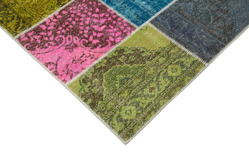 Kırk Yama Mavi Patchwork Pamuk Yün El Dokuma Halısı 204x300 Agacan