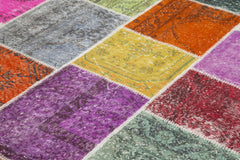 Kırk Yama Mavi Patchwork Pamuk Yün El Dokuma Halısı 204x300 Agacan