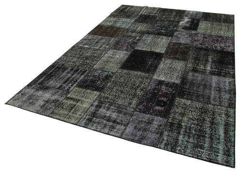 Kırk Yama Siyah Patchwork Pamuk Yün El Dokuma Halısı 198x300 Agacan