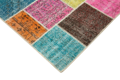 Kırk Yama Mavi Patchwork Pamuk Yün El Dokuma Halısı 208x300 Agacan