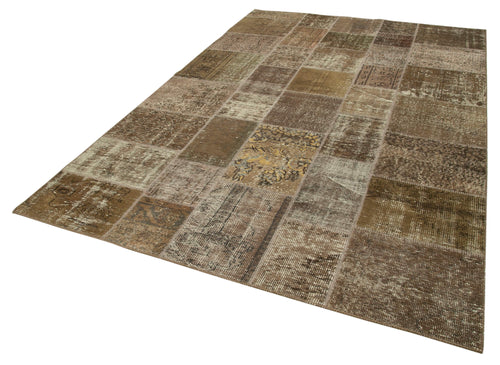 Kırk Yama Kahverengi Patchwork Pamuk Yün El Dokuma Halısı 197x300 Agacan