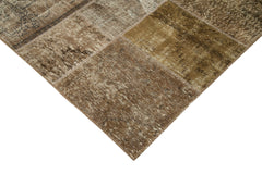 Kırk Yama Kahverengi Patchwork Pamuk Yün El Dokuma Halısı 197x300 Agacan
