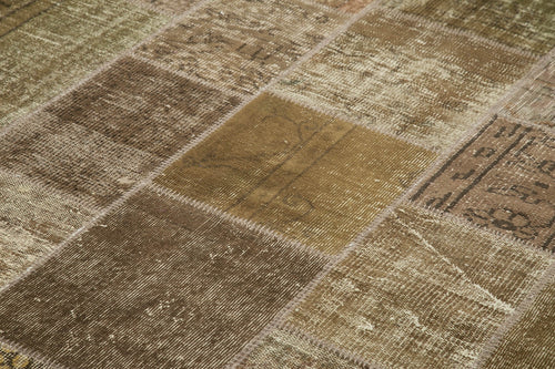 Kırk Yama Kahverengi Patchwork Pamuk Yün El Dokuma Halısı 197x300 Agacan