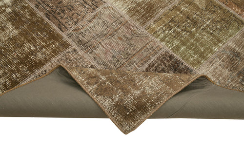 Kırk Yama Kahverengi Patchwork Pamuk Yün El Dokuma Halısı 197x300 Agacan