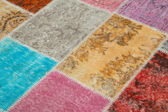 Kırk Yama Mavi Patchwork Pamuk Yün El Dokuma Halısı 144x205 Agacan