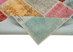 Kırk Yama Mavi Patchwork Pamuk Yün El Dokuma Halısı 144x205 Agacan
