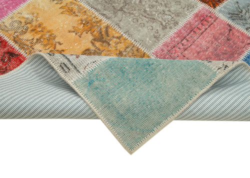 Kırk Yama Mavi Patchwork Pamuk Yün El Dokuma Halısı 144x205 Agacan