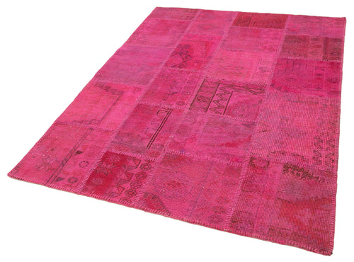 Kırk Yama Pembe Patchwork Pamuk Yün El Dokuma Halısı 149x202 Agacan