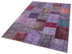 Kırk Yama Mor Patchwork Pamuk Yün El Dokuma Halısı 143x201 Agacan