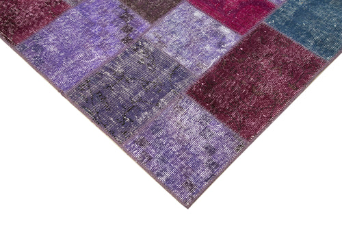 Kırk Yama Mor Patchwork Pamuk Yün El Dokuma Halısı 143x201 Agacan