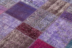Kırk Yama Mor Patchwork Pamuk Yün El Dokuma Halısı 143x201 Agacan