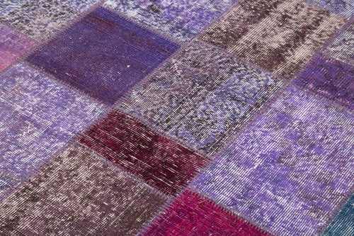 Kırk Yama Mor Patchwork Pamuk Yün El Dokuma Halısı 143x201 Agacan