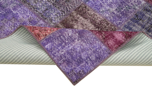 Kırk Yama Mor Patchwork Pamuk Yün El Dokuma Halısı 143x201 Agacan