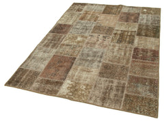 Kırk Yama Kahverengi Patchwork Pamuk Yün El Dokuma Halısı 144x205 Agacan