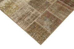 Kırk Yama Kahverengi Patchwork Pamuk Yün El Dokuma Halısı 144x205 Agacan