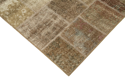 Kırk Yama Kahverengi Patchwork Pamuk Yün El Dokuma Halısı 144x205 Agacan