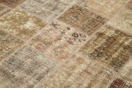 Kırk Yama Kahverengi Patchwork Pamuk Yün El Dokuma Halısı 144x205 Agacan