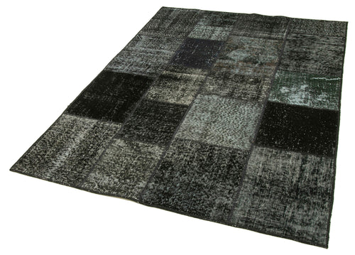 Kırk Yama Siyah Patchwork Pamuk Yün El Dokuma Halısı 144x202 Agacan