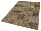 Kırk Yama Kahverengi Patchwork Pamuk Yün El Dokuma Halısı 143x207 Agacan