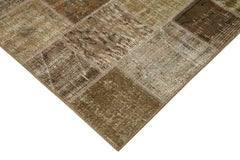 Kırk Yama Kahverengi Patchwork Pamuk Yün El Dokuma Halısı 143x207 Agacan