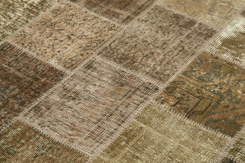 Kırk Yama Kahverengi Patchwork Pamuk Yün El Dokuma Halısı 143x207 Agacan