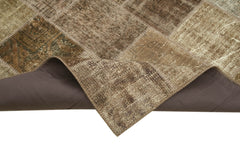 Kırk Yama Kahverengi Patchwork Pamuk Yün El Dokuma Halısı 143x207 Agacan