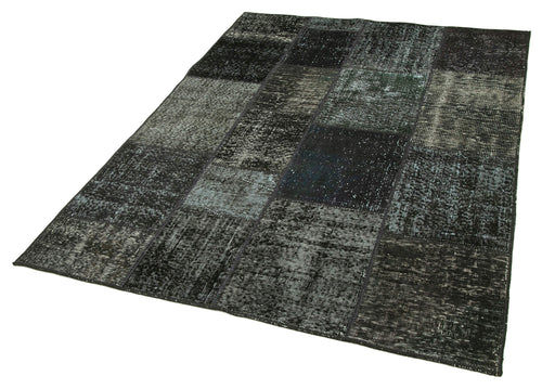 Kırk Yama Siyah Patchwork Pamuk Yün El Dokuma Halısı 145x201 Agacan