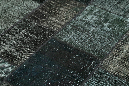 Kırk Yama Siyah Patchwork Pamuk Yün El Dokuma Halısı 145x201 Agacan