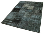 Kırk Yama Siyah Patchwork Pamuk Yün El Dokuma Halısı 135x204 Agacan