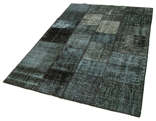 Kırk Yama Siyah Patchwork Pamuk Yün El Dokuma Halısı 135x204 Agacan