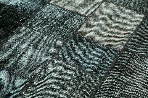 Kırk Yama Siyah Patchwork Pamuk Yün El Dokuma Halısı 135x204 Agacan