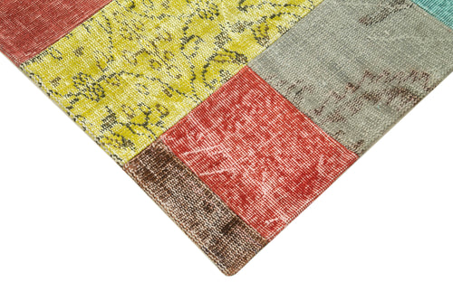 Kırk Yama Mavi Patchwork Pamuk Yün El Dokuma Halısı 142x201 Agacan