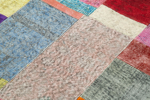 Kırk Yama Mavi Patchwork Pamuk Yün El Dokuma Halısı 142x201 Agacan