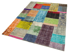 Kırk Yama Mavi Patchwork Pamuk Yün El Dokuma Halısı 143x201 Agacan